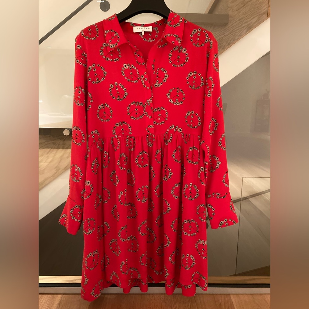 Sandro Red Silk Dress Size XS